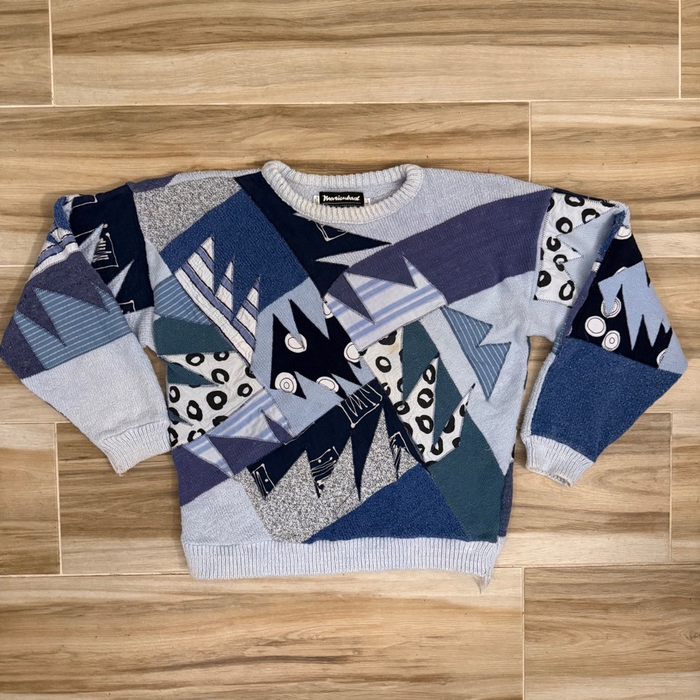 Vtg‎ Marienbad Patchwork Sweater L Geometric Knit Patrick Groenendaal USA 90s